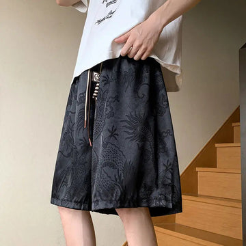 AIDASE  -  Chinese Style Dragon Pattern Ice Silk Jacquard Shorts Men's Summer Loose High-end Sports Trendy Casual Five-point Pants aidase-shop